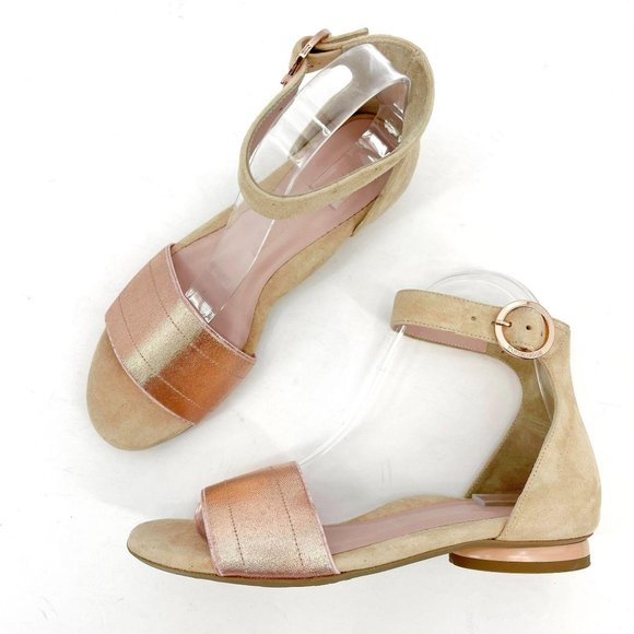 Taryn Rose Shoes - Taryn Rose Collection Beige Rose Gold Donati Ankle Strap Sandals Womens 5.5